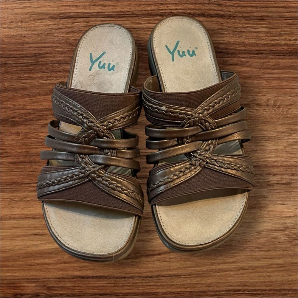 Yuu Mavie Bronze Bronze Braided Strappy Comfort Sandals Women’s Size 6.5M